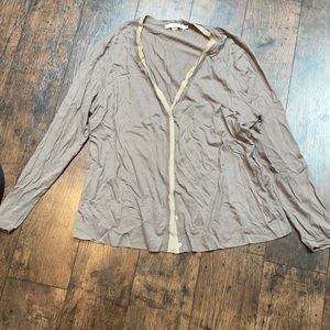 Boden Beige/Gray Silk Trim Button Down Cardigan